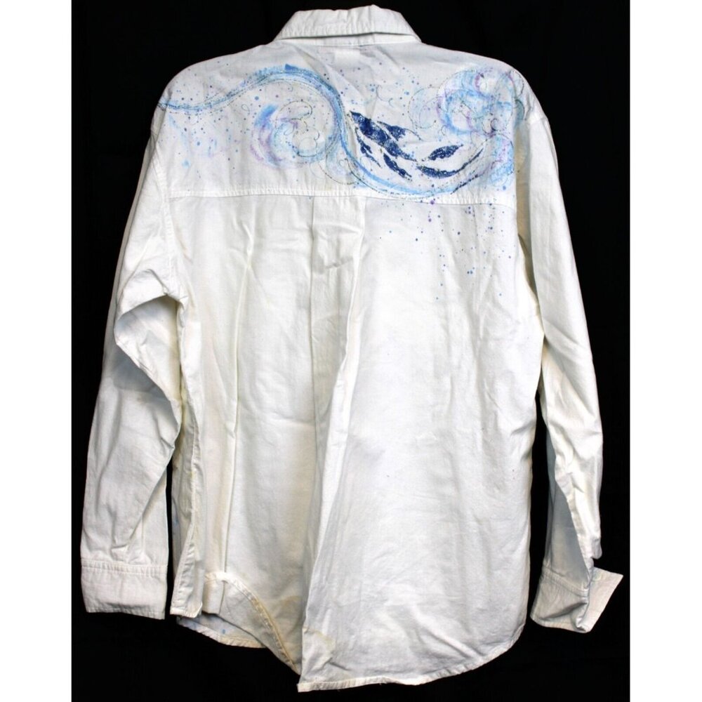 90s Diane St Thomas Hand Painted Shirt Koi Fish Silver Sparkle Splatter Paint - Picture 7 of 14